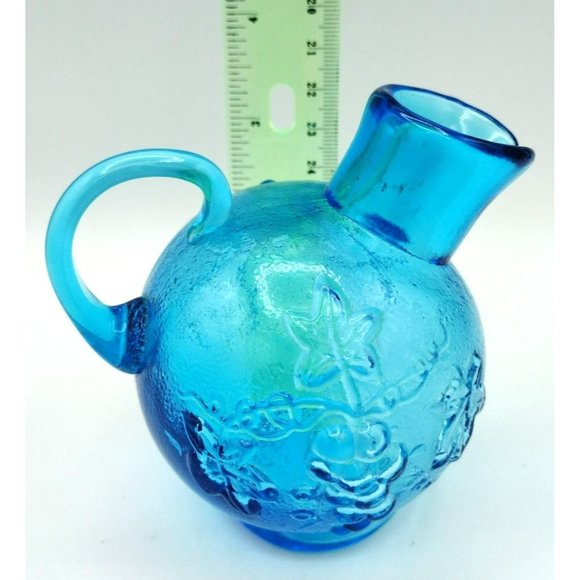 Vintage Glass Pitcher Kanawha Blue Grape Leaf Design, Charming Piece 4 Inch - Picture 2 of 12